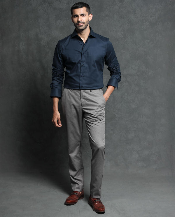 Rare Rabbit Men's Ronas Navy Cotton Fabric Full Sleeves Solid Shirt