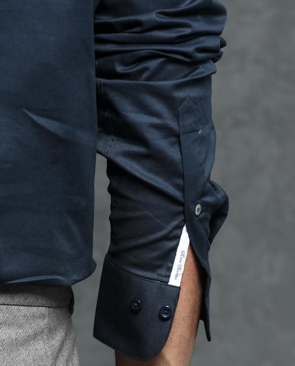 Rare Rabbit Men's Ronas Navy Cotton Fabric Full Sleeves Solid Shirt