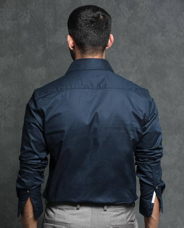 Rare Rabbit Men's Ronas Navy Cotton Fabric Full Sleeves Solid Shirt