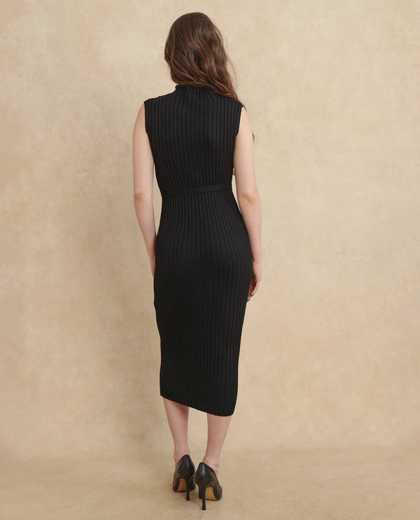 Rareism Women Ronfa Black Viscose Blend Fabric Off Sleeve Slim Fit Dress