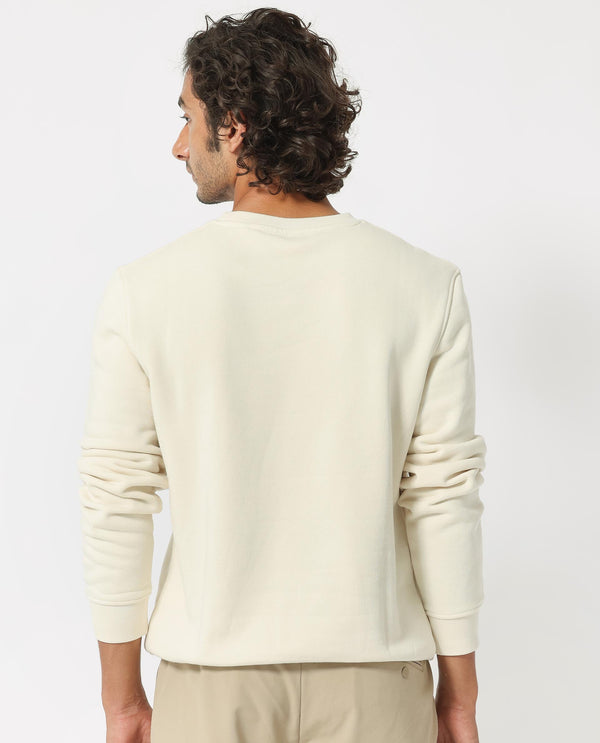 Rare Rabbit Men's Rong Off White Cotton Polyester Fabric Full Sleeves Graphic Print Knitted Sweatshirt