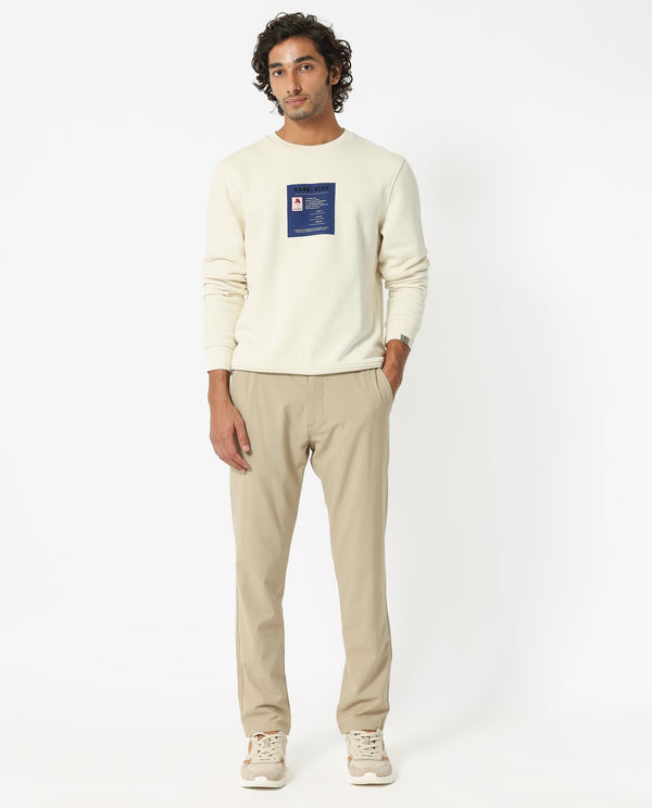 Rare Rabbit Men's Rong Off White Cotton Polyester Fabric Full Sleeves Graphic Print Knitted Sweatshirt