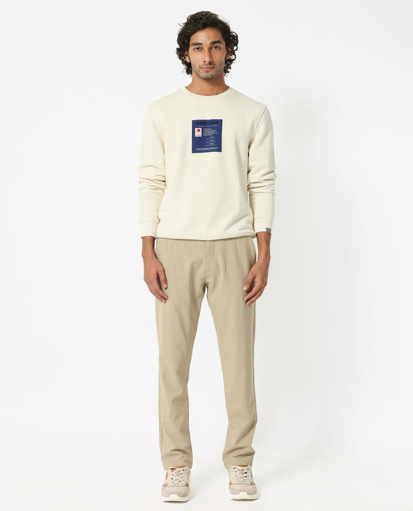 Rare Rabbit Men's Rong Off White Cotton Polyester Fabric Full Sleeves Graphic Print Knitted Sweatshirt