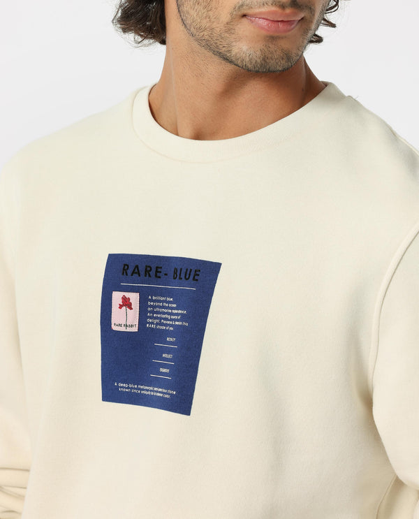 Rare Rabbit Men's Rong Off White Cotton Polyester Fabric Full Sleeves Graphic Print Knitted Sweatshirt