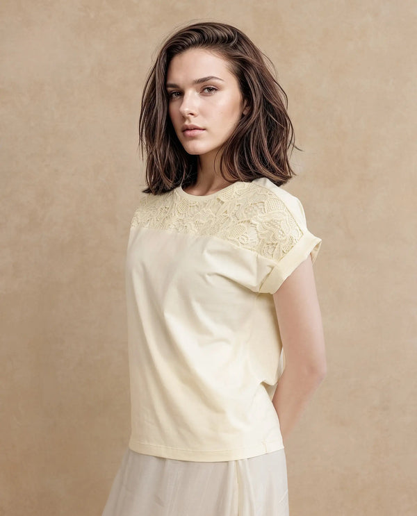 Rareism Women Ronlac Off White Cotton Blend Fabric Extended Sleeve Round Neck Regular Fit Plain T-Shirt