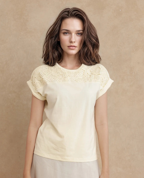 Rareism Women Ronlac Off White Cotton Blend Fabric Extended Sleeve Round Neck Regular Fit Plain T-Shirt