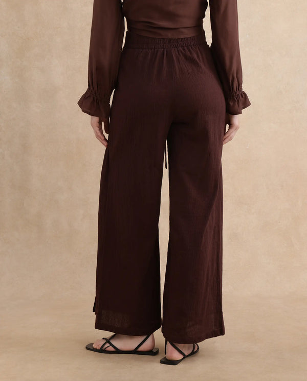 Rareism Women Ronuz Brown Cotton Fabric Straight Fit Plain Trouser