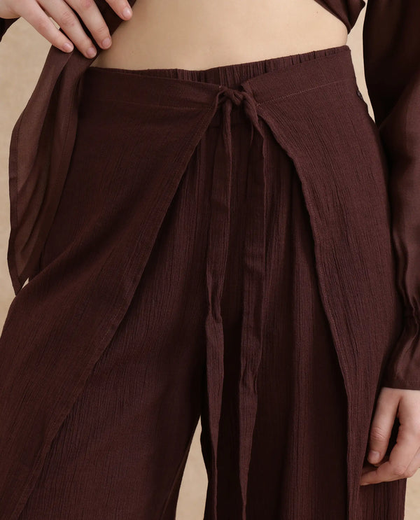 Rareism Women Ronuz Brown Cotton Fabric Straight Fit Plain Trouser