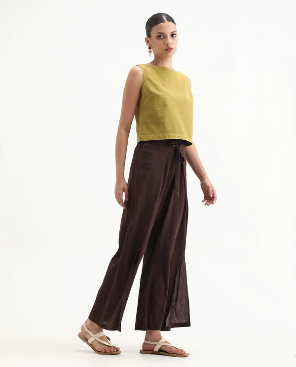 Rareism Women Ronuz Brown 100% Cotton Fabric Straight Fit Plain Trouser