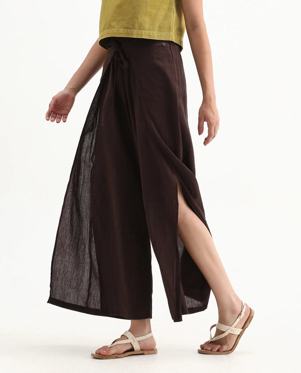 Rareism Women Ronuz Brown 100% Cotton Fabric Straight Fit Plain Trouser