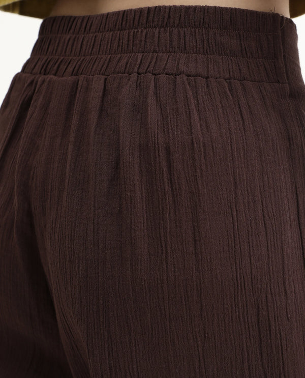 Rareism Women Ronuz Brown 100% Cotton Fabric Straight Fit Plain Trouser