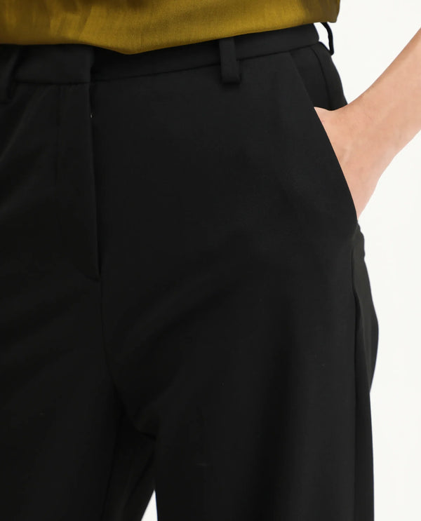 Rareism Women Ronwip Black 63% Polyester 33% Viscose 4% Spandex Fabric Straight Fit Plain Trouser