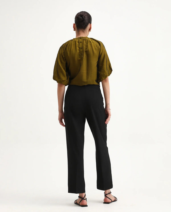 Rareism Women Ronwip Black 63% Polyester 33% Viscose 4% Spandex Fabric Straight Fit Plain Trouser