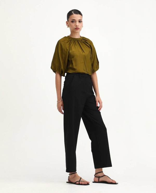 Rareism Women Ronwip Black 63% Polyester 33% Viscose 4% Spandex Fabric Straight Fit Plain Trouser