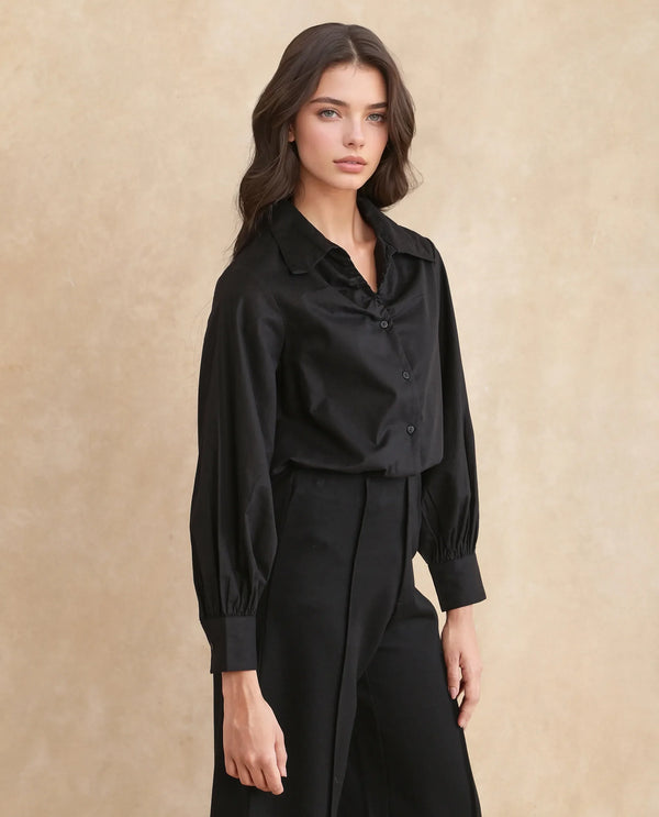 Rareism Women Ronwopi Black 100% Modal Fabric Cuffed Sleeve Collared Neck Regular Fit Plain Shirt