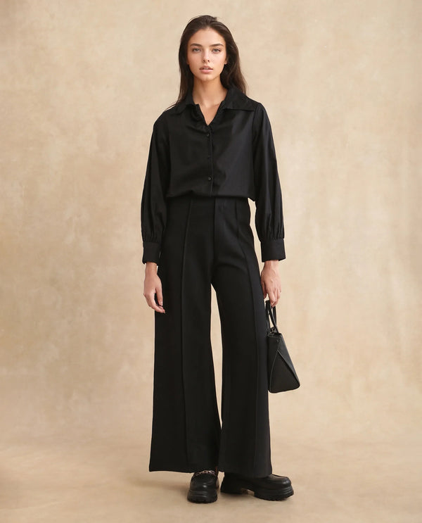 Rareism Women Ronwopi Black 100% Modal Fabric Cuffed Sleeve Collared Neck Regular Fit Plain Shirt