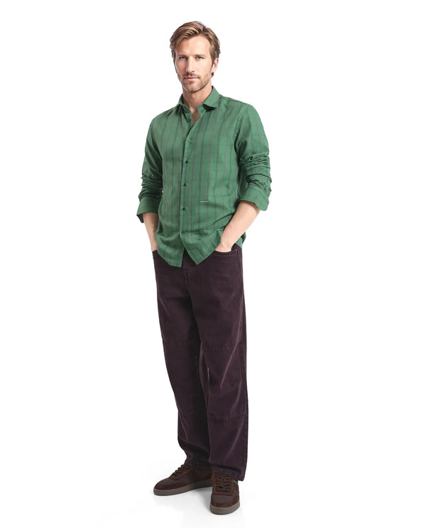 Rare Rabbit Men Roos Green Cotton Poly Fabric Full Sleeve Regular Collar Oversized Fit Checked Shirt