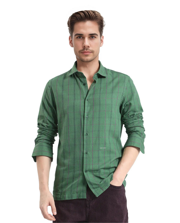 Rare Rabbit Men Roos Green Cotton Poly Fabric Full Sleeve Regular Collar Oversized Fit Checked Shirt