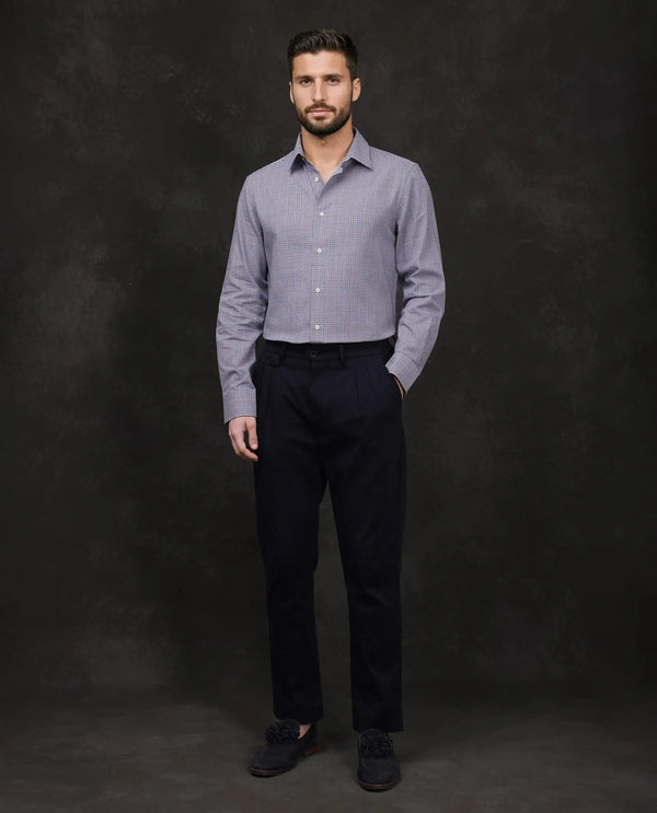 Rare Rabbit Men Root Blue Cotton Fabric Full Sleeves Collared Neck Button Closure Woven Design Shirt