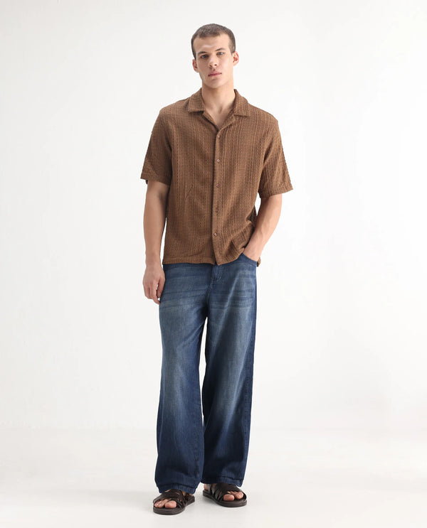 Rare Rabbit Men's Rory Light Blue Cotton Fabric Zipper Closure Baggy Fit Plain Jeans