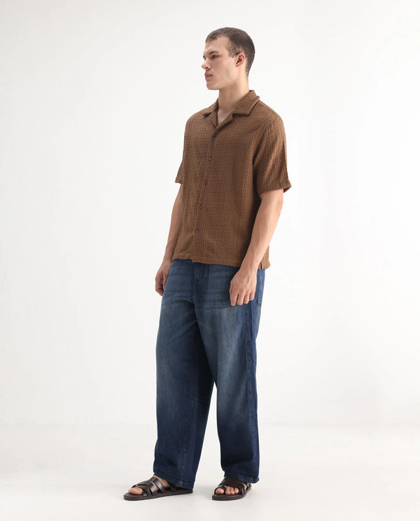 Rare Rabbit Men's Rory Light Blue Cotton Fabric Zipper Closure Baggy Fit Plain Jeans