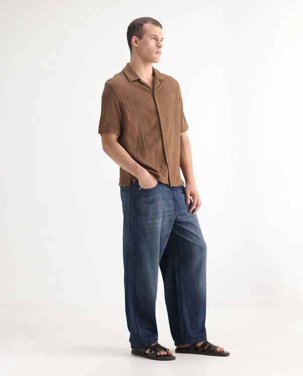 Rare Rabbit Men's Rory Light Blue Cotton Fabric Zipper Closure Baggy Fit Plain Jeans