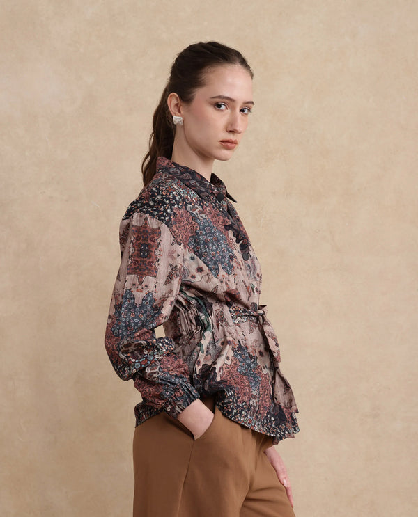 Rareism Women Rotika Dark Multi Cotton Viscose Fabric Regular Sleeve Collared Neck Button Closure Regular Fit Abstract Print Jacket