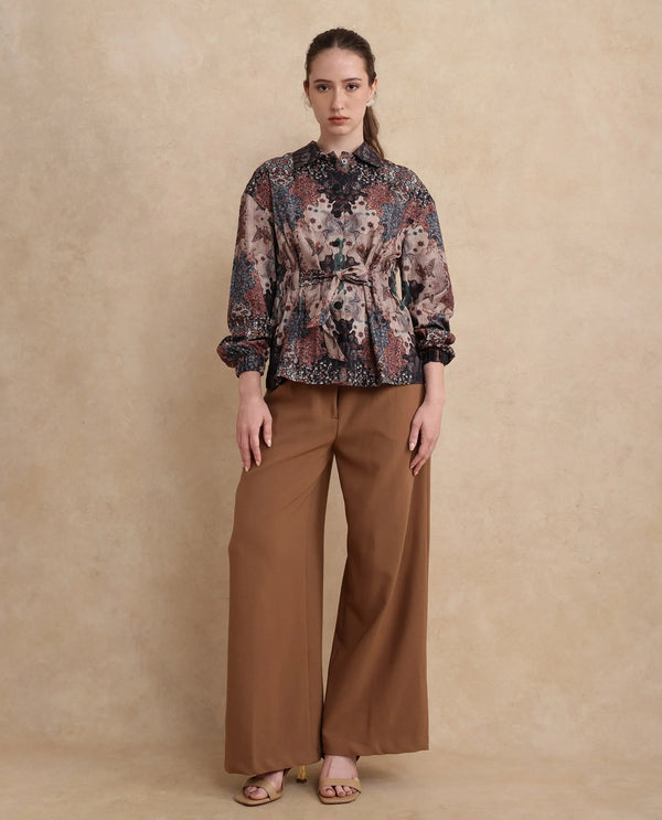 Rareism Women Rotika Dark Multi Cotton Viscose Fabric Regular Sleeve Collared Neck Button Closure Regular Fit Abstract Print Jacket