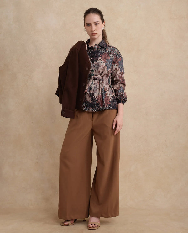 Rareism Women Rotika Dark Multi Cotton Viscose Fabric Regular Sleeve Collared Neck Button Closure Regular Fit Abstract Print Jacket