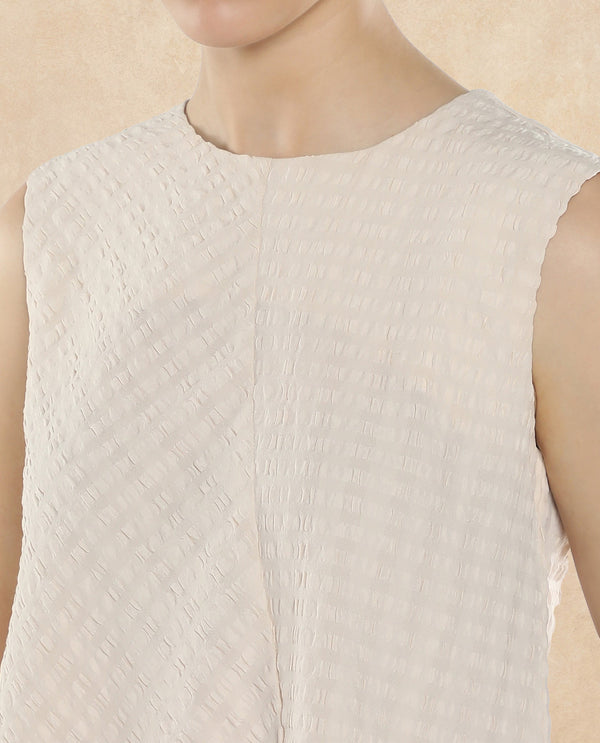 Rareism Women Roulo Beige Polyester Lycra Fabric Sleeveless Round Neck Zipper Closure Plain Top