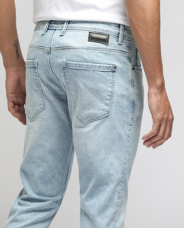 Rare Rabbit Men's Roune Light Blue Ice Wash Mid-Rise Slim Fit Jeans