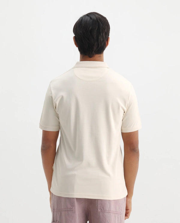 Rare Rabbit Men Row-1 Off White Cotton Fabric Short Sleeve Button Closure Regular Fit Solid Polo T-Shirt