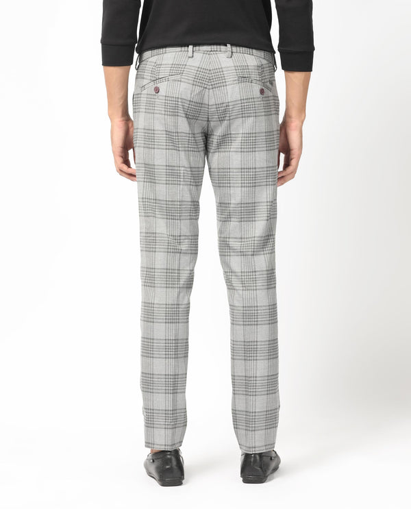Rare Rabbit Men's Rowe Grey Mid-Rise Regular Fit Checks Trouser