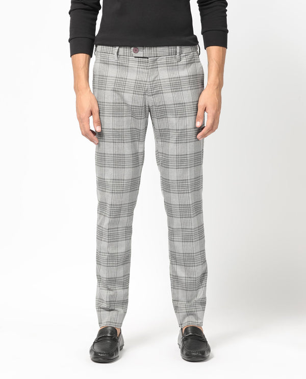 Rare Rabbit Men's Rowe Grey Mid-Rise Regular Fit Checks Trouser