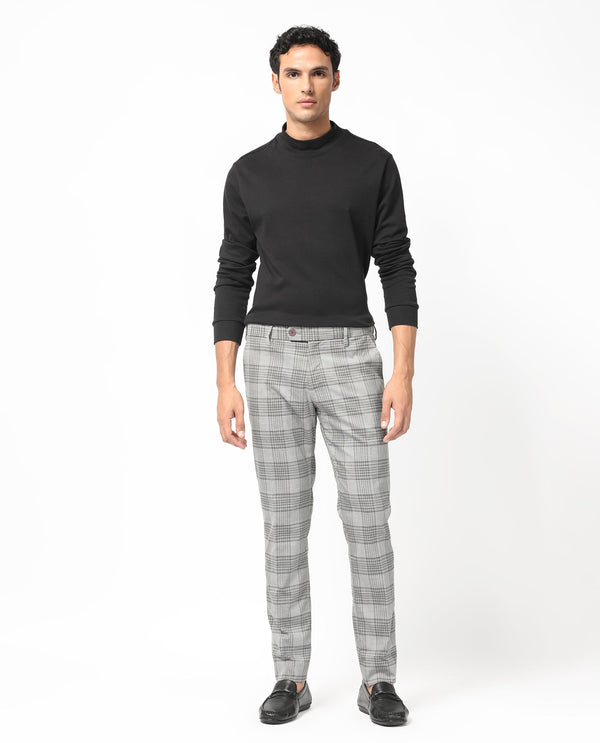 Rare Rabbit Men's Rowe Grey Mid-Rise Regular Fit Checks Trouser