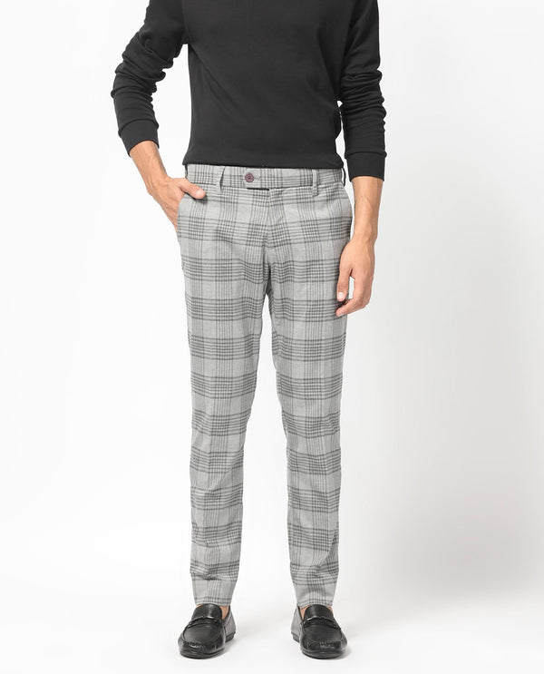 Rare Rabbit Men's Rowe Grey Mid-Rise Regular Fit Checks Trouser