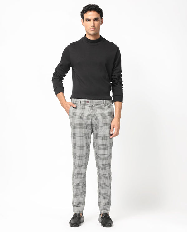 Rare Rabbit Men's Rowe Grey Mid-Rise Regular Fit Checks Trouser