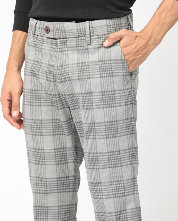 Rare Rabbit Men's Rowe Grey Mid-Rise Regular Fit Checks Trouser