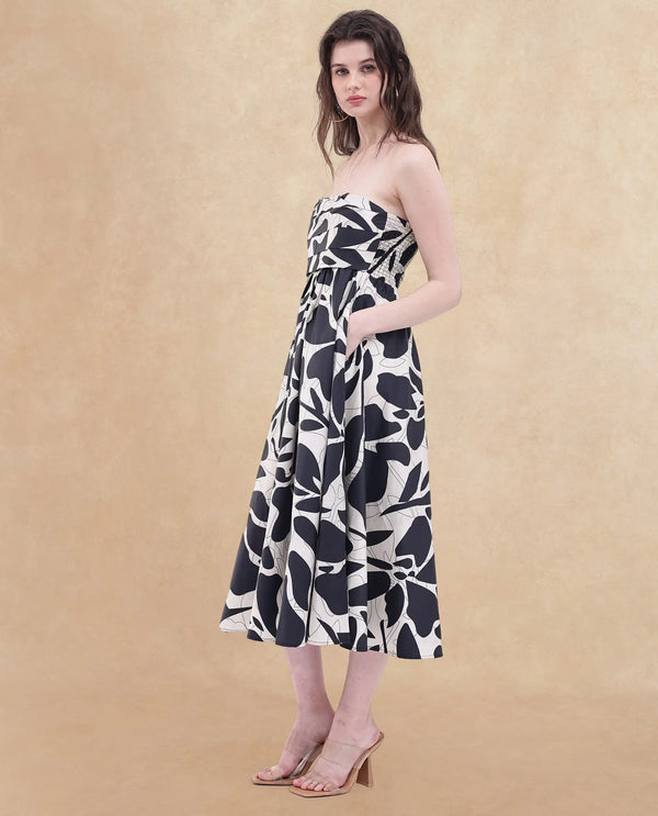 Rareism Womens Rowera Black Dress Off Shoulder Print