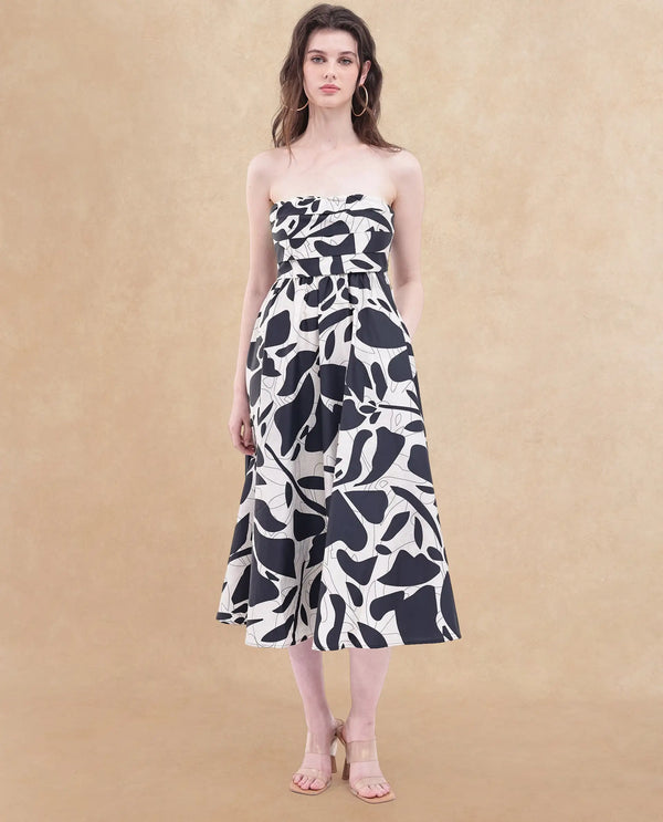 Rareism Womens Rowera Black Dress Off Shoulder Print