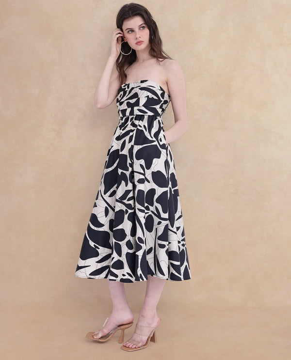 Rareism Womens Rowera Black Dress Off Shoulder Print