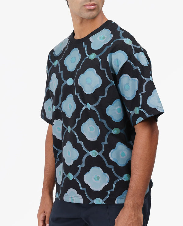 Rare Rabbit Men Evino Black Cotton Fabric Short Sleeve Slip-On Oversized Fit Graphic Print T-Shirt