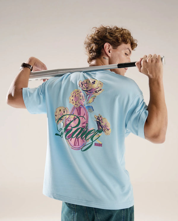 Rare Rabbit Men Fluen Light Blue Cotton Fabric Short Sleeve Oversized Fit Printed T-Shirt