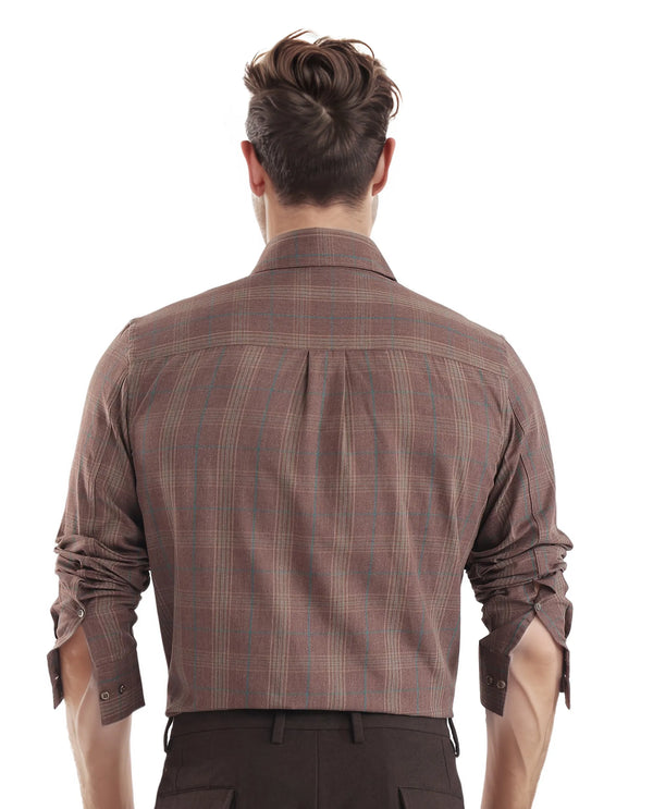 Rare Rabbit Men's Rudo Brown Cotton Fabric Full Sleeve Regular Fit Checks Shirt