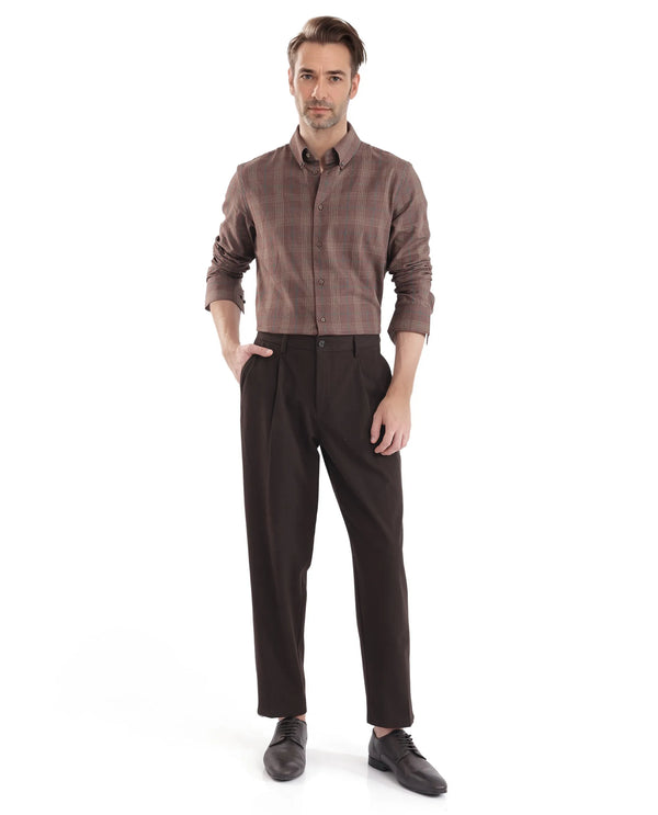 Rare Rabbit Men's Rudo Brown Cotton Fabric Full Sleeve Regular Fit Checks Shirt