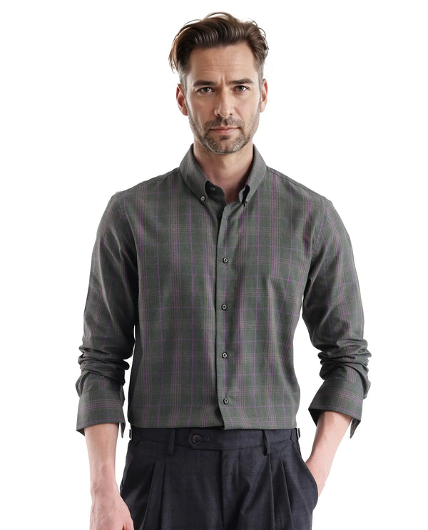 Rare Rabbit Men's Rudo Dark Green Cotton Fabric Full Sleeve Collared Neck Checks Shirt