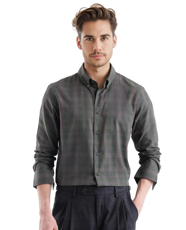 Rare Rabbit Men's Rudo Dark Green Cotton Fabric Full Sleeve Regular Fit Checks Shirt