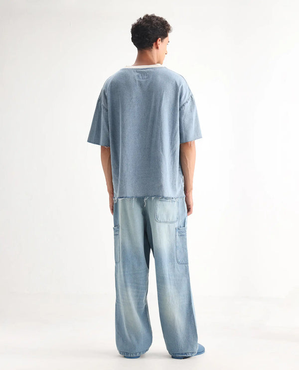 Rare Rabbit Men's Ruei Light Blue Cotton Fabric Baggy Fit Plain Jeans