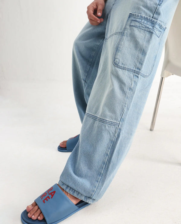 Rare Rabbit Men's Ruei Light Blue Cotton Fabric Baggy Fit Plain Jeans