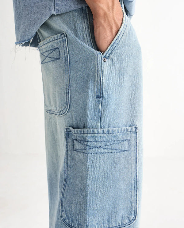 Rare Rabbit Men's Ruei Light Blue Cotton Fabric Baggy Fit Plain Jeans